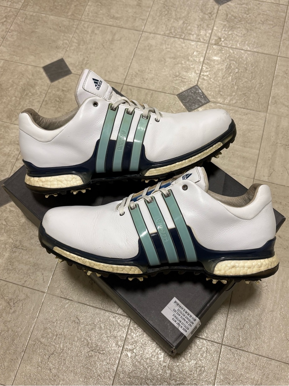 ADIDAS TOUR 360 BOOST GOLF SHOES 2017 SIZE 11 WHITE BLUE Q44938 - Picture 2 of 12